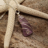 Hawaiian Jewelry Sea Glass Necklace, Wire "Magical Color Changing" Purple Necklace, Beach Jewelry Birthday Gift(February Birthstone Jewelry)
