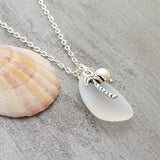 Hawaiian Jewelry Sea Glass Necklace,  Moonstone Necklace Palm Tree Necklace Pearl Necklace, Sea Glass Birthday Gift (June Birthstone)