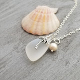 Hawaiian Jewelry Sea Glass Necklace,  Moonstone Necklace Palm Tree Necklace Pearl Necklace, Sea Glass Birthday Gift (June Birthstone)