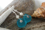 Made in Hawaii, Sky blue sea glass earrings,fresh water  pearl,    gift box.Sea glass  jewelry