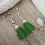 Hawaiian Jewelry Sea Glass Earrings, Light Weight Pearl Emerald Earring Sea Glass Jewelry For Women Beach Jewelry (May Birthstone Jewelry)