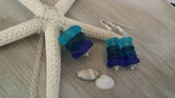 Handmade in Hawaii, triple blue sea glass necklace + earrings jewelry set,   gift box, Mother's Day gift