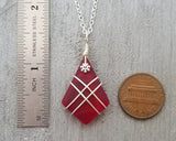 Hawaiian Jewelry Sea Glass Necklace, Wire Cross Necklace Red Necklace, Sea Glass Jewelry For Women Beach Jewelry (January Birthstone Gift)