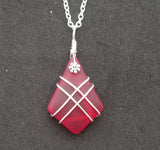 Hawaiian Jewelry Sea Glass Necklace, Wire Cross Necklace Red Necklace, Sea Glass Jewelry For Women Beach Jewelry (January Birthstone Gift)