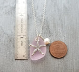 Hawaiian Jewelry Sea Glass Necklace, Pink Necklace Starfish Necklace Pearl Beach Sea Glass Jewelry Birthday Gift  (October Birthstone Gift)