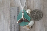 Hawaiian Jewelry Sea Glass Necklace, Aquamarine Necklace Whale tail Necklace, Beach Jewelry Sea Glass Jewelry (March Birthstone Jewelry)