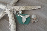 Hawaiian Jewelry Sea Glass Necklace, Aquamarine Necklace Whale tail Necklace, Beach Jewelry Sea Glass Jewelry (March Birthstone Jewelry)