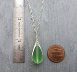 Hawaiian Jewelry Sea Glass Necklace, Braided Peridot Necklace Green Necklace Teardrop Necklace, Sea Glass Jewelry (August Birthstone Gift)