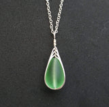 Hawaiian Jewelry Sea Glass Necklace, Braided Peridot Necklace Green Necklace Teardrop Necklace, Sea Glass Jewelry (August Birthstone Gift)