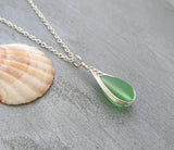 Hawaiian Jewelry Sea Glass Necklace, Braided Peridot Necklace Green Necklace Teardrop Necklace, Sea Glass Jewelry (August Birthstone Gift)