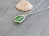 Hawaiian Jewelry Sea Glass Necklace, Braided Peridot Necklace Green Necklace Teardrop Necklace, Sea Glass Jewelry (August Birthstone Gift)
