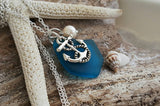Hawaiian Jewelry Sea Glass Necklace, Teal Handmade Necklace Pearl Anchor Necklace, Beach Jewelry For Girls Sea Glass Jewelry For Women