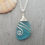 Hawaiian Jewelry Sea Glass Necklace, Top Wire Turquoise Necklace Blue Necklace, Sea Glass Jewelry Birthday Gift(December Birthstone Jewelry)