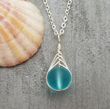 Hawaiian Jewelry Sea Glass Necklace, Braided Small Round Turquoise Necklace Blue Necklace, Sea Glass Jewelry For Women (December Birthstone)