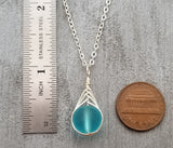 Hawaiian Jewelry Sea Glass Necklace, Braided Small Round Turquoise Necklace Blue Necklace, Sea Glass Jewelry For Women (December Birthstone)