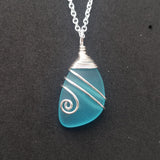 Hawaiian Jewelry Sea Glass Necklace, Top Wire Turquoise Necklace Blue Necklace, Sea Glass Jewelry Birthday Gift(December Birthstone Jewelry)