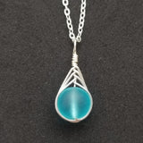 Hawaiian Jewelry Sea Glass Necklace, Braided Small Round Turquoise Necklace Blue Necklace, Sea Glass Jewelry For Women (December Birthstone)