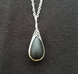 Hawaiian Jewelry Sea Glass Necklace, Braided Black Necklace Teardrop Necklace, Sea Glass Jewelry For Women, Unique Necklace Beach Jewelry