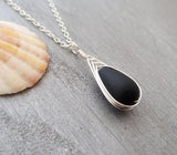 Hawaiian Jewelry Sea Glass Necklace, Braided Black Necklace Teardrop Necklace, Sea Glass Jewelry For Women, Unique Necklace Beach Jewelry