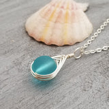 Hawaiian Jewelry Sea Glass Necklace, Braided Small Round Turquoise Necklace Blue Necklace, Sea Glass Jewelry For Women (December Birthstone)