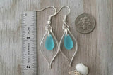 Made in Hawaii, Wire loop Turquoise Bay blue sea glass earrings,    Beach jewelry gift.