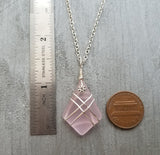 Hawaiian Jewelry Sea Glass Necklace, Wire Cross Necklace Pink Necklace, Unique Sea Glass Jewelry Birthday Gift (October Birthstone Jewelry)