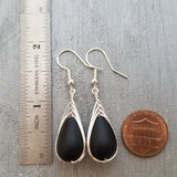 Made in Hawaii, Wire braid black sea glass earrings, Beach jewelry, gift message, gift wrapped