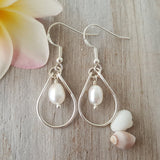 Hawaiian Jewelry For Women, Unique Wire Loop Natural Rice Pearl Earrings, Beach Jewelry Birthday Gift For Women (June Birthstone Jewelry)
