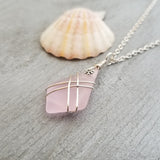 Hawaiian Jewelry Sea Glass Necklace, Wire Cross Necklace Pink Necklace, Unique Sea Glass Jewelry Birthday Gift (October Birthstone Jewelry)
