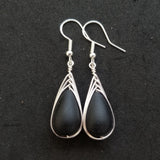 Made in Hawaii, Wire braid black sea glass earrings, Beach jewelry, gift message, gift wrapped
