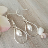 Hawaiian Jewelry For Women, Unique Wire Loop Natural Rice Pearl Earrings, Beach Jewelry Birthday Gift For Women (June Birthstone Jewelry)