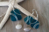Hawaiian Jewelry Sea Glass Set, Wired Wrapped Teal Necklace Earrings Jewelry Set, Beachy Sea Glass Jewelry For Women Unique Jewelry Set