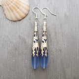 Hawaiian Jewelry Sea Glass Earrings, Light Cobalt Blue Earrings Long Teardrop Earrings, Sea Glass Jewelry (September Birthstone Gifts)