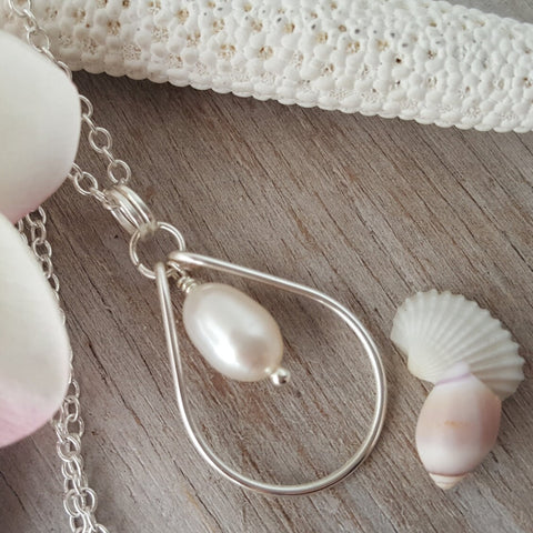 Hawaiian Jewelry Pearl Necklace, Wire Loop Natural Pearl Jewelry, Unique Beach Jewelry Birthday Gift For Women(June Birthstone Jewelry Gift)