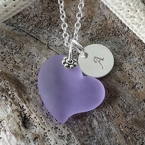 Hawaiian Jewelry Sea Glass Necklace, "Magical Color Changing" Purple Necklace Heart Necklace, Beachy Sea Glass Jewelry (February Birthstone)