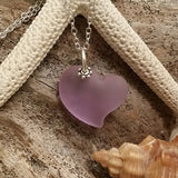 Hawaiian Jewelry Sea Glass Necklace, "Magical Color Changing" Purple Necklace Heart Necklace, Beachy Sea Glass Jewelry (February Birthstone)