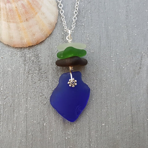 Handmade in Hawaii, Genuine surf tumbled natural  sea  glass necklace. wire wrapped sea glass necklace jewelry.