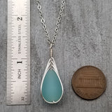 Hawaiian Jewelry Sea Glass Necklace, Braided Haze Aqua Necklace Teardrop Necklace, Sea Glass Jewelry (March Birthstone Gift)