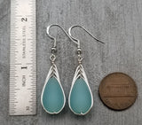 Hawaiian Jewelry Sea Glass Earrings, Braide Haze Aqua Earrings Teardrop Earrings, Sea Glass Jewelry (March Birthstone Gift)