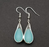 Hawaiian Jewelry Sea Glass Earrings, Braide Haze Aqua Earrings Teardrop Earrings, Sea Glass Jewelry (March Birthstone Gift)