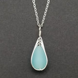 Hawaiian Jewelry Sea Glass Necklace, Braided Haze Aqua Necklace Teardrop Necklace, Sea Glass Jewelry (March Birthstone Gift)