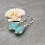 Hawaiian Jewelry Sea Glass Earrings, Braide Haze Aqua Earrings Teardrop Earrings, Sea Glass Jewelry (March Birthstone Gift)