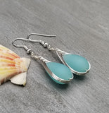 Hawaiian Jewelry Sea Glass Earrings, Braide Haze Aqua Earrings Teardrop Earrings, Sea Glass Jewelry (March Birthstone Gift)