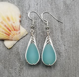 Hawaiian Jewelry Sea Glass Earrings, Braide Haze Aqua Earrings Teardrop Earrings, Sea Glass Jewelry (March Birthstone Gift)
