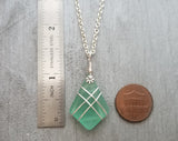 Hawaiian Jewelry Sea Glass Necklace, Wire Cross Necklace Aquamarine Necklace, Sea Glass Jewelry Fun Beach Jewelry (March Birthstone Jewelry)