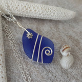 Hawaiian Jewelry Sea Glass Necklace, Wire Cobalt Blue Necklace, Sea Glass Jewelry For Women Birthday Gift (September Birthstone Jewelry)