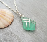 Hawaiian Jewelry Sea Glass Necklace, Wire Cross Necklace Aquamarine Necklace, Sea Glass Jewelry Fun Beach Jewelry (March Birthstone Jewelry)