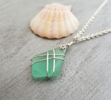 Hawaiian Jewelry Sea Glass Necklace, Wire Cross Necklace Aquamarine Necklace, Sea Glass Jewelry Fun Beach Jewelry (March Birthstone Jewelry)