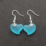 Handmade in Hawaii,  Turquoise Bay Blue "Twin Hearts"  "Heart of the Sea" sea glass earrings, "December Birthstone",