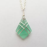 Hawaiian Jewelry Sea Glass Necklace, Wire Cross Necklace Aquamarine Necklace, Sea Glass Jewelry Fun Beach Jewelry (March Birthstone Jewelry)